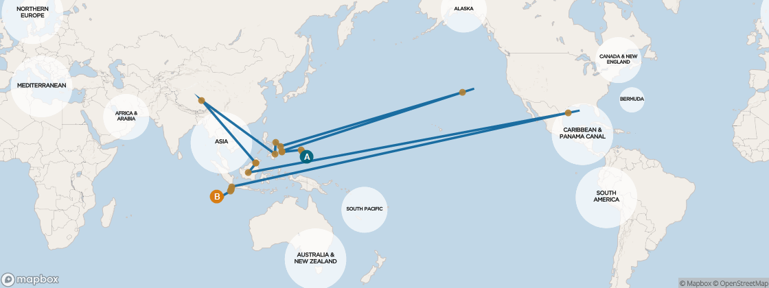Carte de l’itinéraire Seven Seas Mariner, Singapour → Le Cap