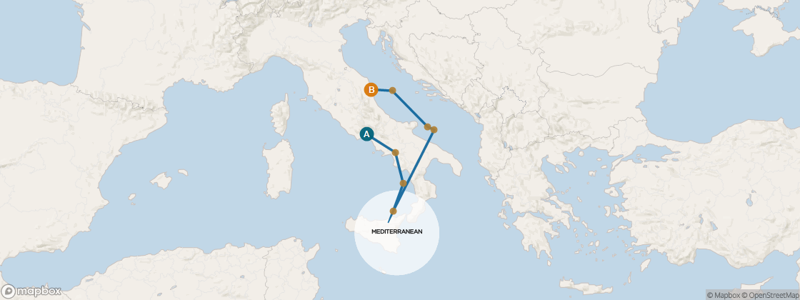 Carte de l’itinéraire Seven Seas Mariner, Rome (Civitavecchia) → Venise (Fusina)