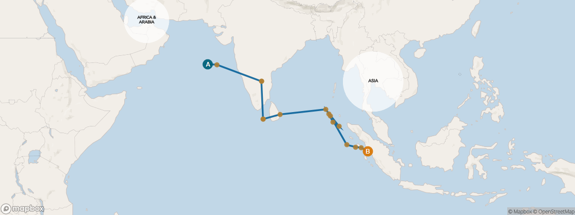 Carte de l’itinéraire Seven Seas Mariner, Doha → Bali (Benoa)