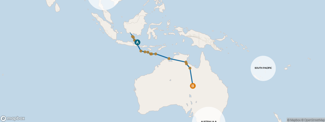 Carte de l’itinéraire Seven Seas Mariner, Singapour → Sydney