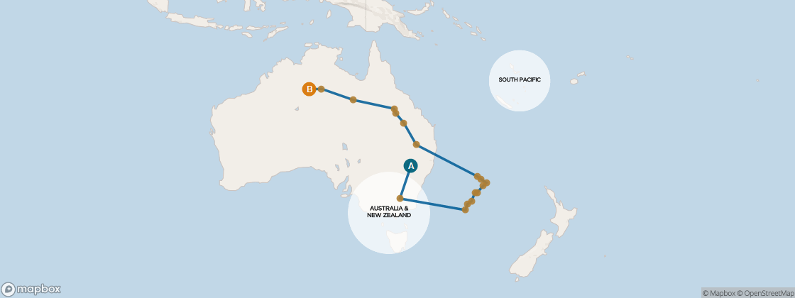 Carte de l’itinéraire Seven Seas Mariner, Sydney → Bali (Benoa)