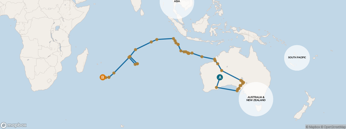 Carte de l’itinéraire Seven Seas Mariner, Sydney → Le Cap