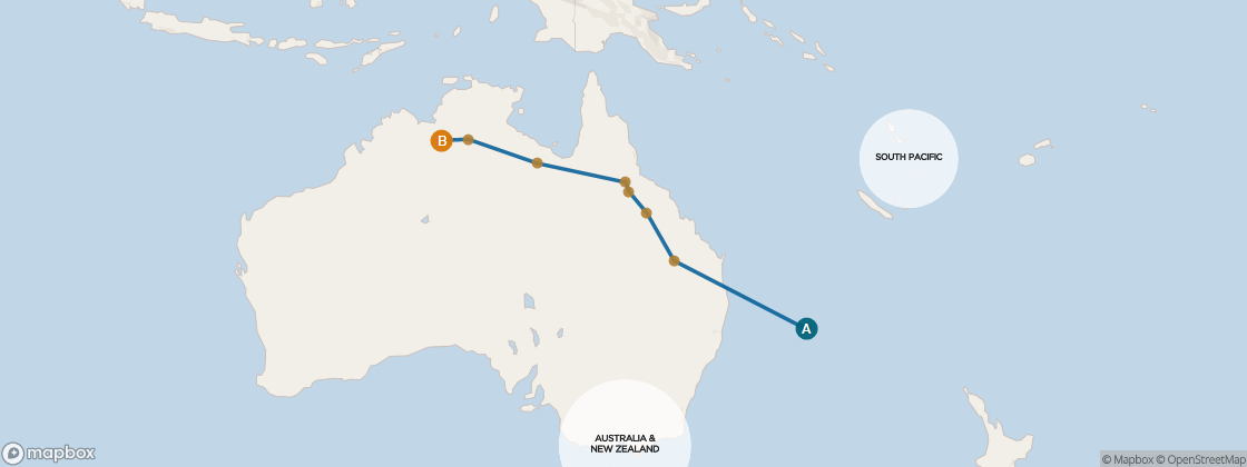 Carte de l’itinéraire Seven Seas Mariner, Auckland → Bali (Benoa)
