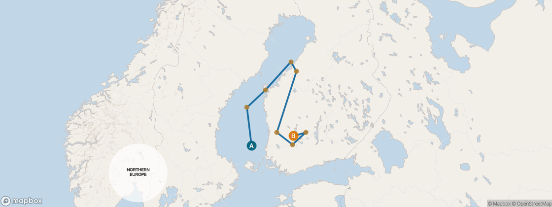 Carte de l’itinéraire Seven Seas Mariner, Stockholm → Helsinki