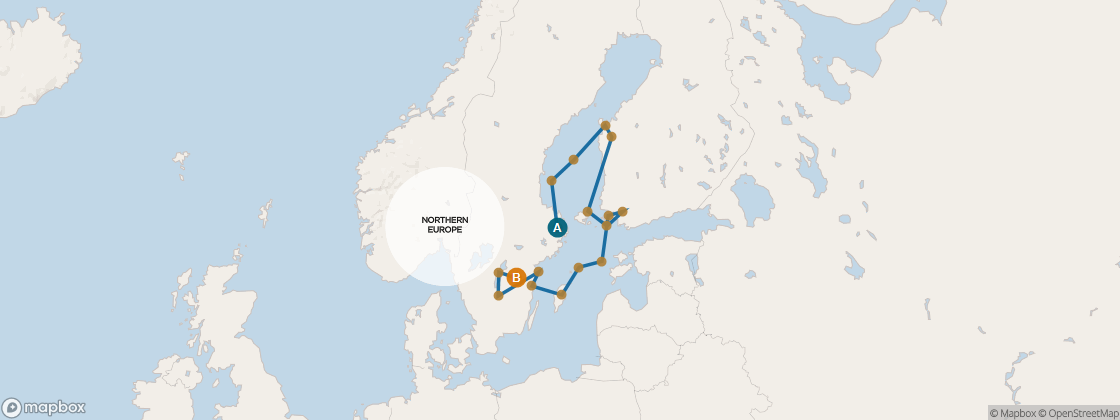 Carte de l’itinéraire Seven Seas Mariner, Stockholm → Copenhague