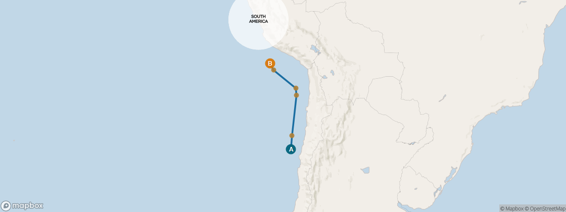 Carte de l’itinéraire Seven Seas Mariner, Valparaiso → Lima (Callao)