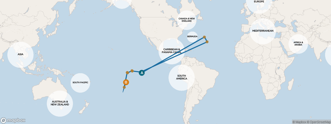 Carte de l’itinéraire Seven Seas Navigator, Papeete, Tahiti → Auckland, Nouvelle-Zélande