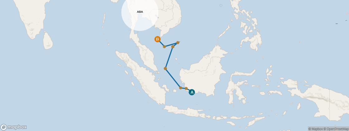 Carte de l’itinéraire Seven Seas Navigator, Benoa, Bali, Indonésie → Laem Chabang (bangkok), Thaïlande