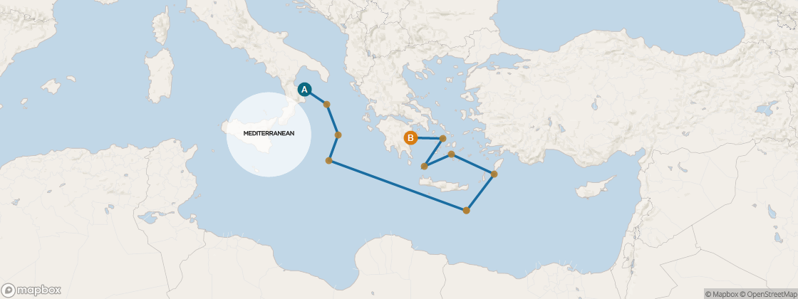 Carte de l’itinéraire Seven Seas Navigator, Rome (Civitavecchia) → Athènes (Le Pirée)
