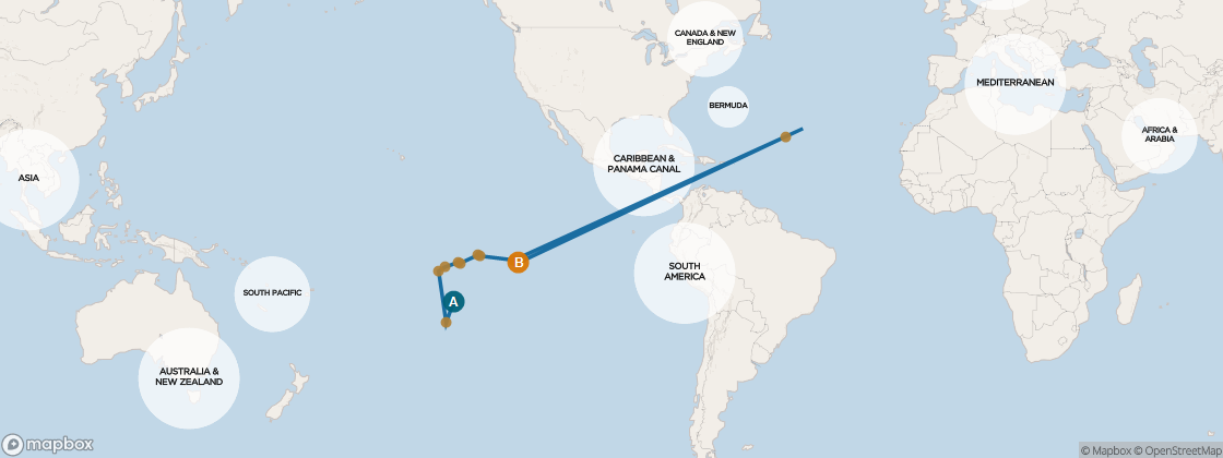Carte de l’itinéraire Seven Seas Navigator, Auckland, Nouvelle-Zélande → Papeete, Tahiti