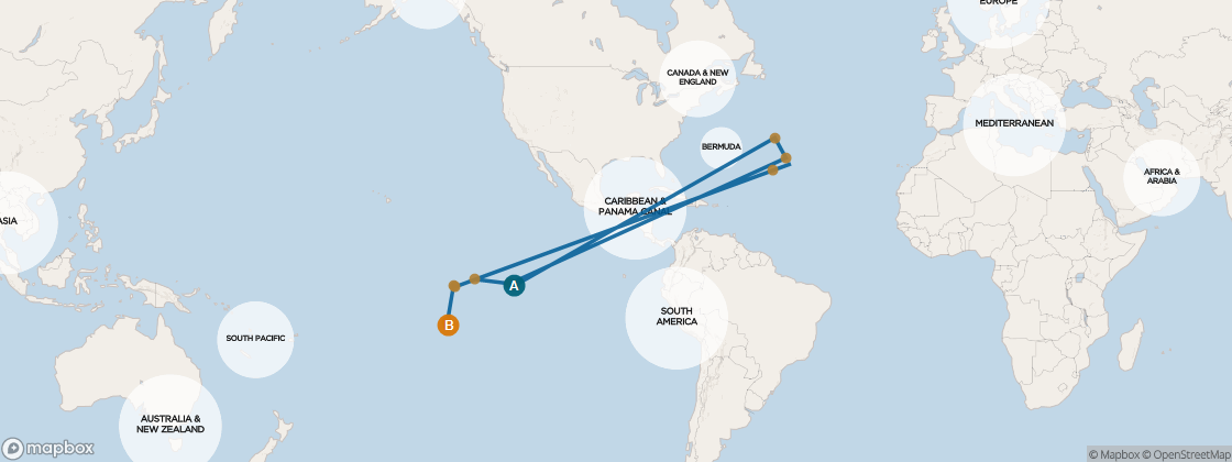 Carte de l’itinéraire Seven Seas Navigator, Papeete (Polynésie française) → Auckland (Nouvelle-Zélande)