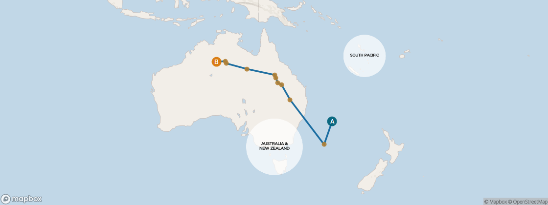 Carte de l’itinéraire Seven Seas Navigator, Auckland, Nouvelle-Zélande → Benoa, Bali, Indonésie