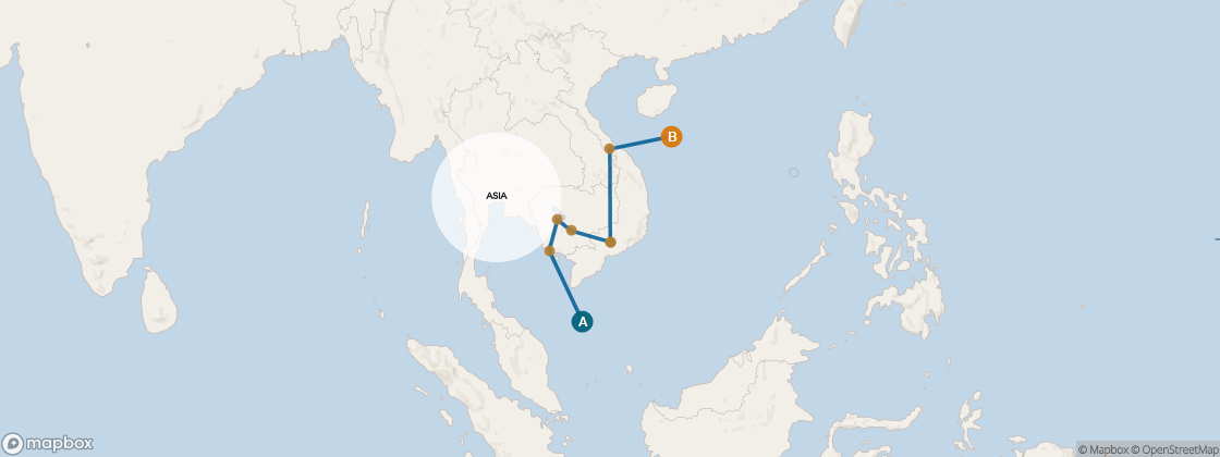 Carte de l’itinéraire Seven Seas Navigator, Singapour → Hong Kong