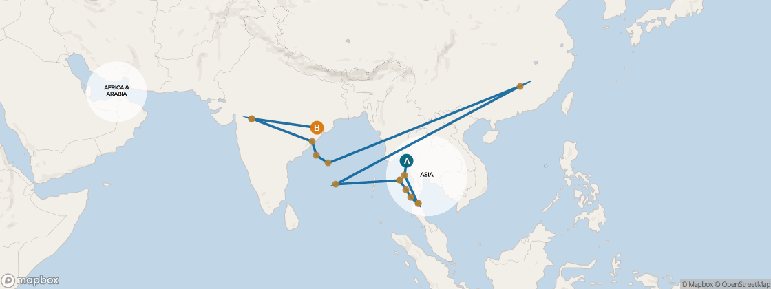 Carte de l’itinéraire Seven Seas Navigator, Laem Chabang (bangkok), Thaïlande → Doha, Qatar