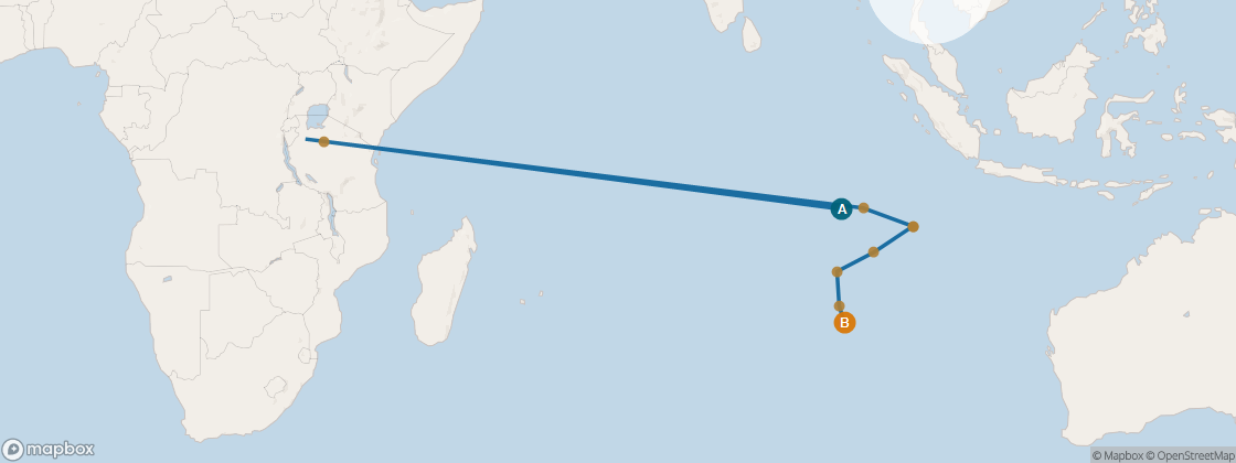 Carte de l’itinéraire Seven Seas Navigator, Bali (Benoa) → Perth (Fremantle)