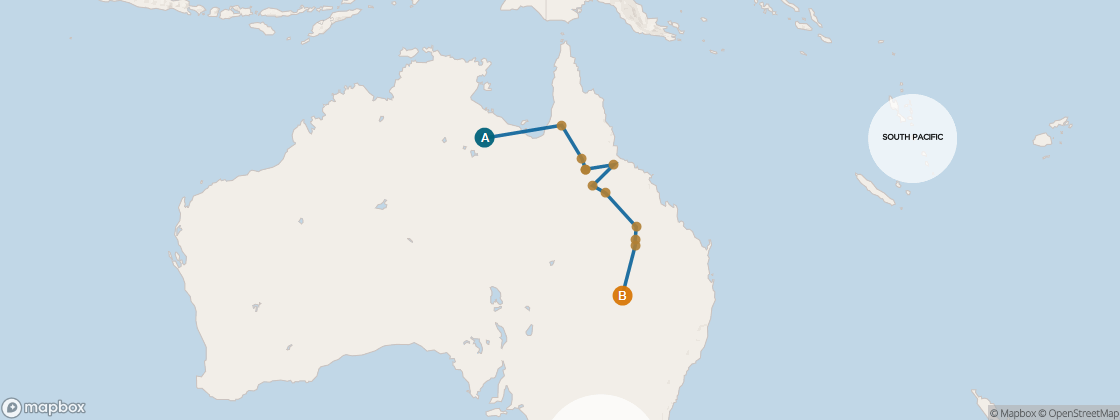 Carte de l’itinéraire Seven Seas Navigator, Darwin → Sydney