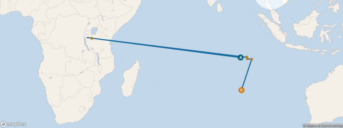 Carte de l’itinéraire Seven Seas Navigator, Bali (Benoa) → Perth (Fremantle)