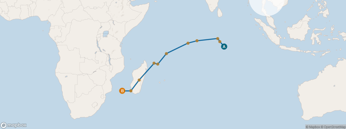 Carte de l’itinéraire Seven Seas Navigator, Singapour → Le Cap