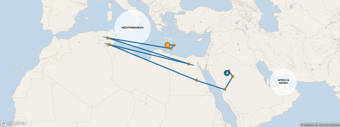 Carte de l’itinéraire Seven Seas Voyager, Dubai, Émirats arabes unis → Athènes (Le Pirée), Grèce