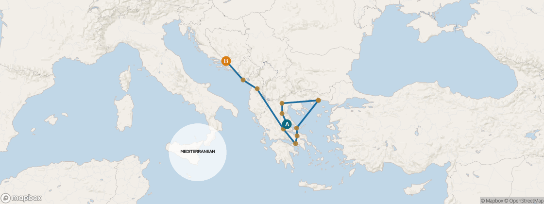 Carte de l’itinéraire Seven Seas Voyager, Athènes (Le Pirée), Grèce → Trieste, Italie