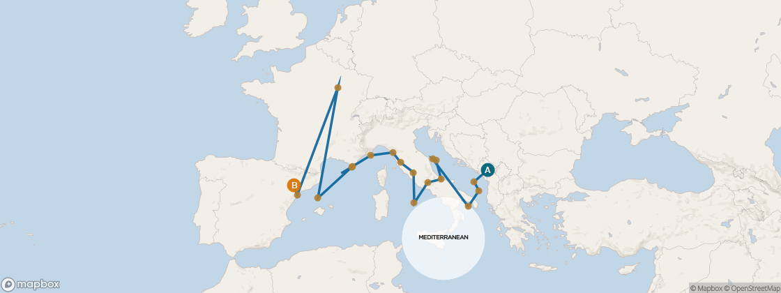 Carte de l’itinéraire Seven Seas Voyager, Istanbul, Turquie → Lisbonne, Portugal