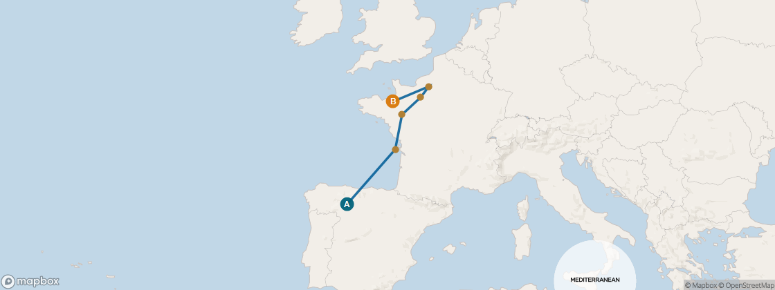 Carte de l’itinéraire Seven Seas Voyager, Lisbonne → Londres (Southampton)