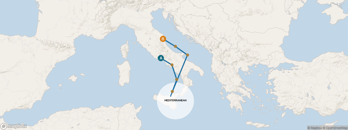 Carte de l’itinéraire Seven Seas Voyager, Rome (Civitavecchia) → Venise (Fusina)