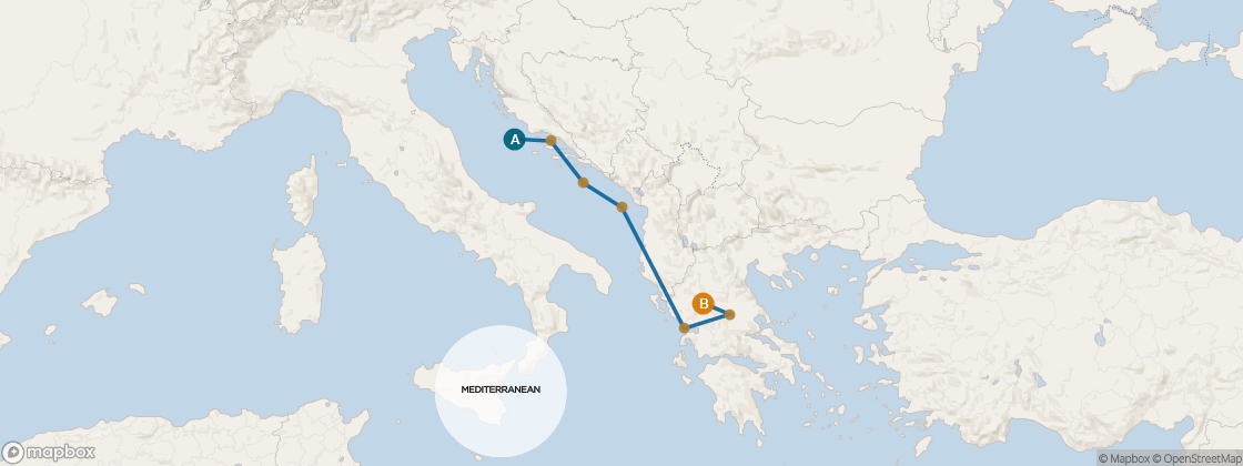 Carte de l’itinéraire Seven Seas Voyager, Venise (Fusina) → Athènes (Le Pirée)