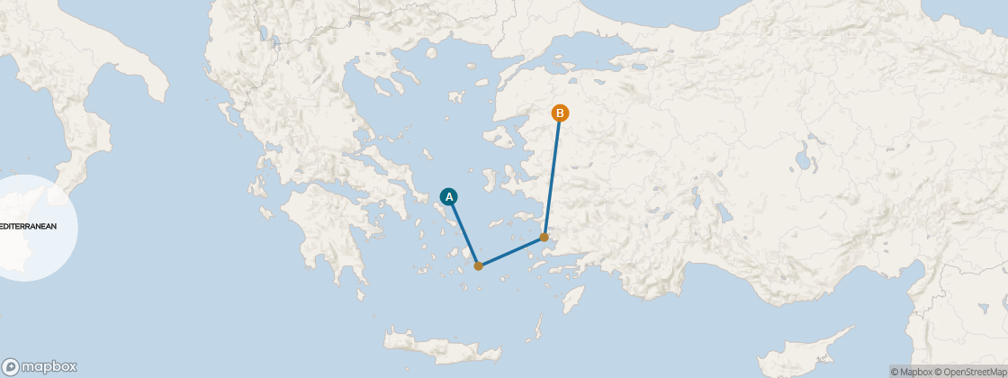 Carte de l’itinéraire Seven Seas Voyager, Athènes (Le Pirée) → Istanbul