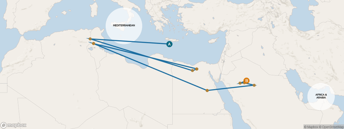 Carte de l’itinéraire Seven Seas Voyager, Athènes (Le Pirée) → Dubai