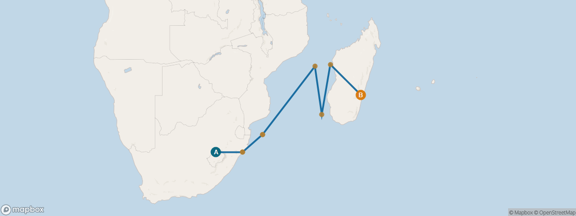Carte de l’itinéraire Seven Seas Voyager, Le Cap → Port Louis