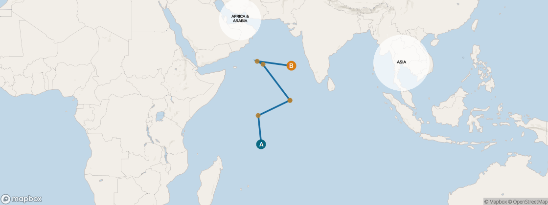 Carte de l’itinéraire Seven Seas Voyager, Port Louis → Doha