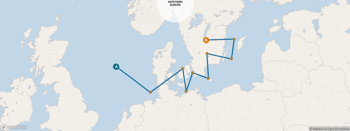 Carte de l’itinéraire Seven Seas Voyager, Edinburgh (Leith) → Stockholm
