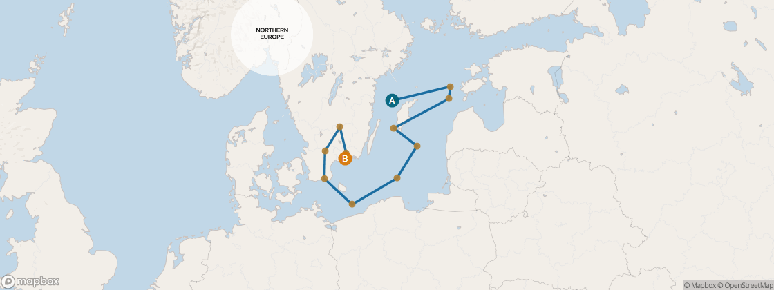 Carte de l’itinéraire Seven Seas Voyager, Stockholm → Copenhague