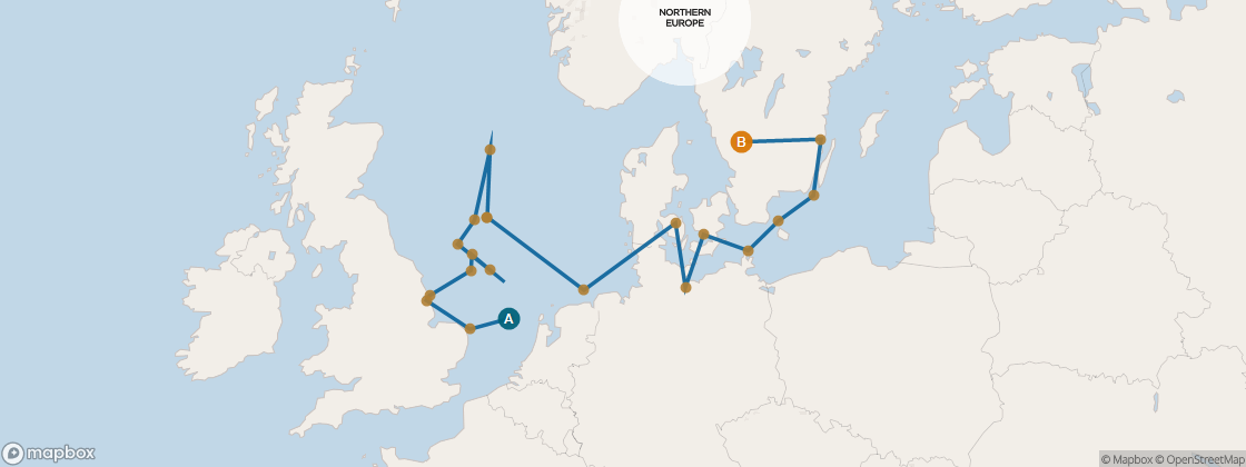 Carte de l’itinéraire Seven Seas Voyager, Londres (Southampton) → Stockholm
