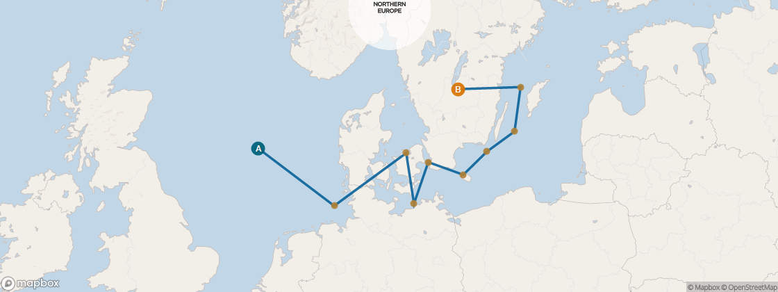 Carte de l’itinéraire Seven Seas Voyager, Edinburgh (Leith) → Stockholm