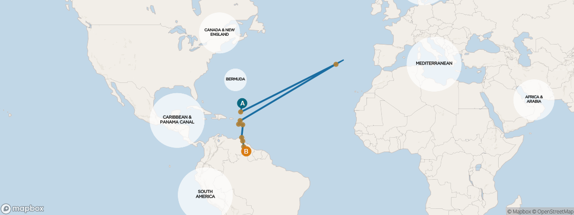 Carte de l’itinéraire Seven Seas Voyager, Miami → Lima (Callao)