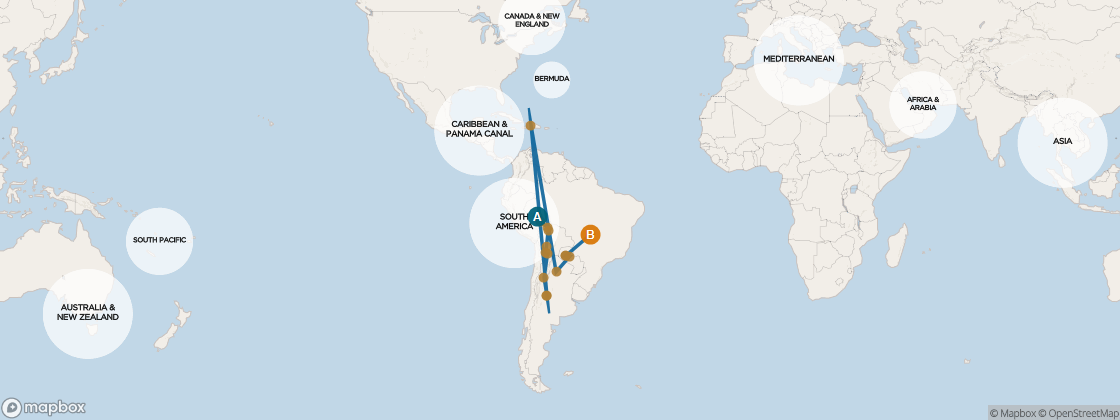 Carte de l’itinéraire Seven Seas Voyager, Lima (Callao) → Rio de Janeiro
