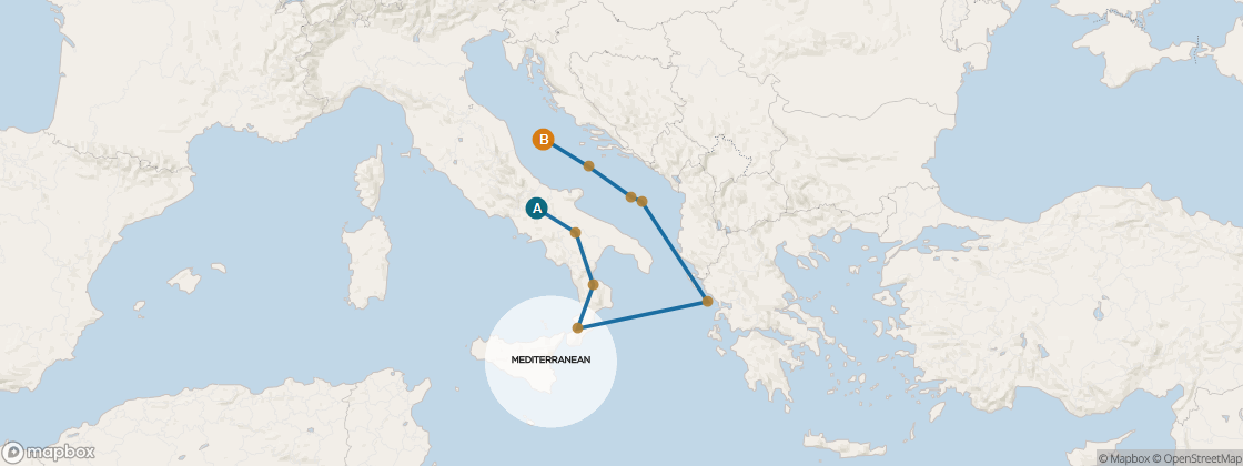 Carte de l’itinéraire Seven Seas Voyager, Rome (Civitavecchia) → Venise (Fusina)