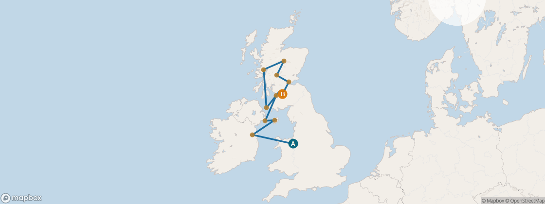 Carte de l’itinéraire Seven Seas Voyager, Londres (Southampton) → Edinburgh (Leith)