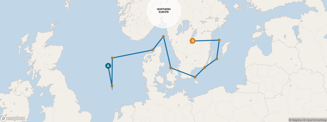 Carte de l’itinéraire Seven Seas Voyager, Edinburgh (Leith) → Stockholm