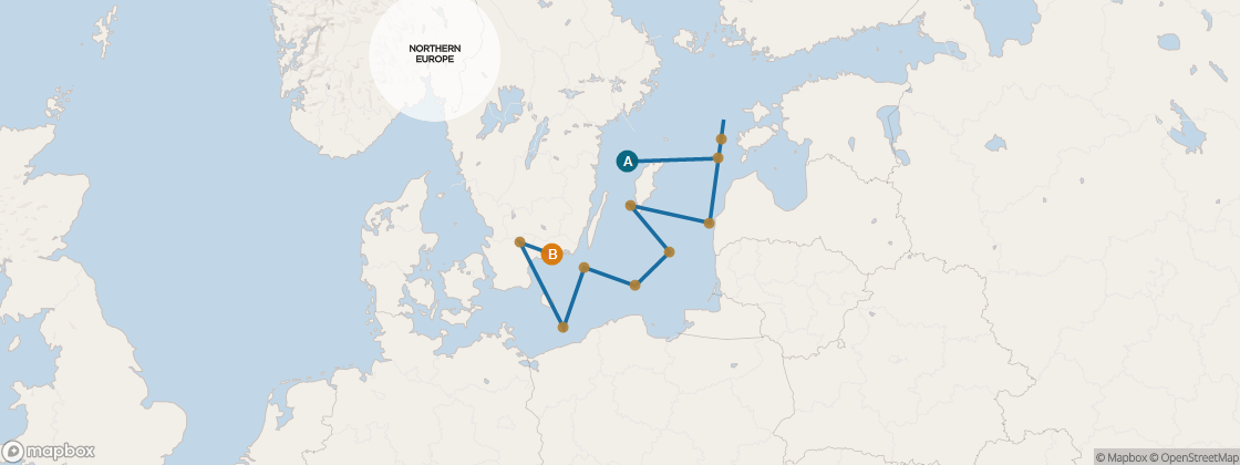 Carte de l’itinéraire Seven Seas Voyager, Stockholm → Copenhague