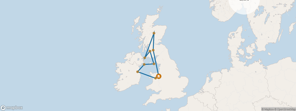 Carte de l’itinéraire Seven Seas Voyager, Londres (Southampton) → Londres (Southampton)