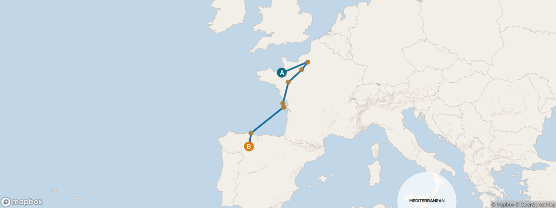Carte de l’itinéraire Seven Seas Voyager, Londres (Southampton) → Lisbonne