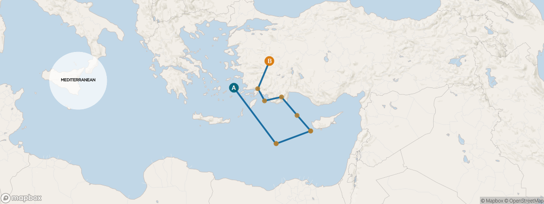 Carte de l’itinéraire Seven Seas Voyager, Athènes (Le Pirée) → Istanbul