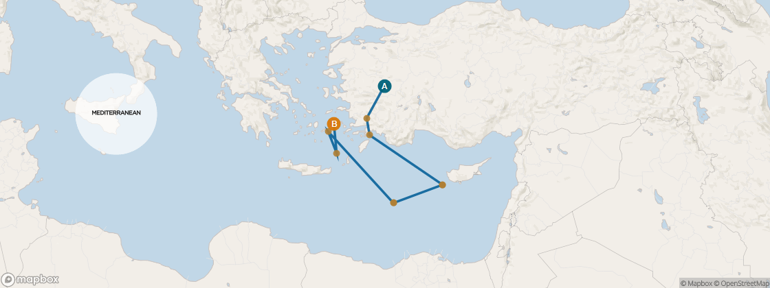 Carte de l’itinéraire Seven Seas Voyager, Istanbul → Athènes (Le Pirée)
