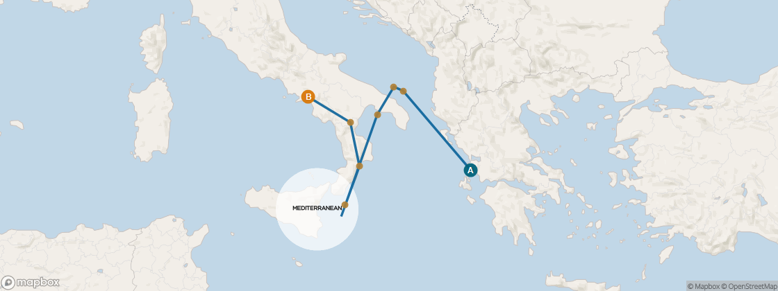 Carte de l’itinéraire Seven Seas Voyager, Athènes (Le Pirée) → Rome (Civitavecchia)
