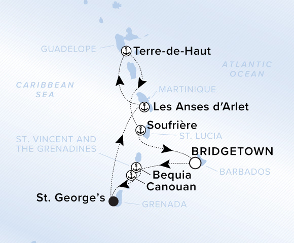 Carte de l’itinéraire Evrima, Aller-retour au départ de Bridgetown