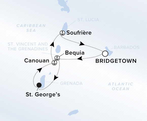 Carte de l’itinéraire Evrima, Aller-retour au départ de Bridgetown