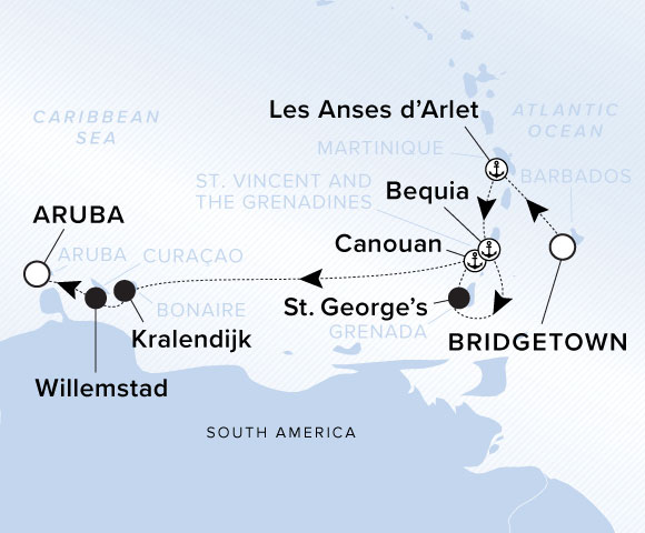 Carte de l’itinéraire Evrima, Bridgetown → Aruba